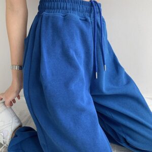 Calças feminina, Moletom azul, calça larga, cintura alta, perna larga, esportiva, outono e primavera