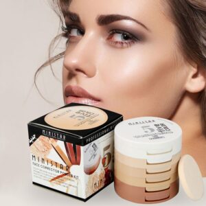 Pó facial, 5 em 1 rosto pressionado contorno sombreamento corretivo fundação paleta foundation soltos