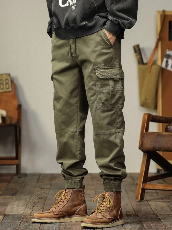 Calças masculina de algodão multi-bolsos, roupa de trabalho com cordão, jogger, casual, até o tornozelo, calças largas, outono, nova, 2023 - Image 3