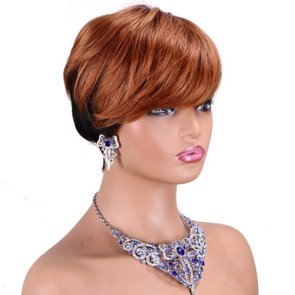 Perucas de cabelo humano Pixie reta curta com franja para mulheres, Bob colorido, sem renda, cabelo remy brasileiro, vermelho de Borgonha - Image 7