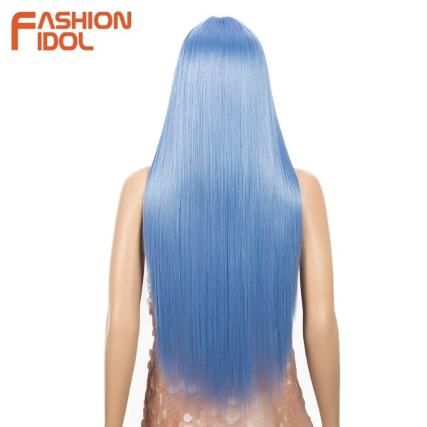 Peruca dianteira, moda ídolo cabelo sintético, do laço 30 Polegada peruca reta arco-íris colorido azul cosplay peruca resistente ao calor - Image 22