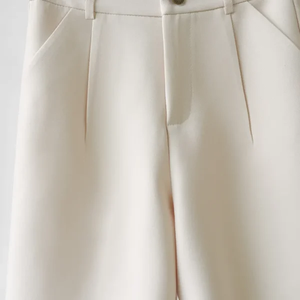 Shorts feminino, Fino, calção bege, cintura alta, solto, pernas largas, reto, uso do escritório, recortado, novo, verão, 2023 - Image 3