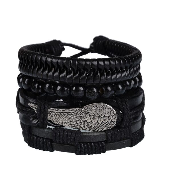 Pulseiras masculina vintage de couro multicamadas, caveira gótica, metal estrela - Image 19