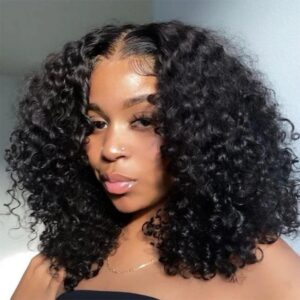 Perucas Curta Bob Lace Frontal, cabelo humano, 13x4, onda profunda, 180 Densidade