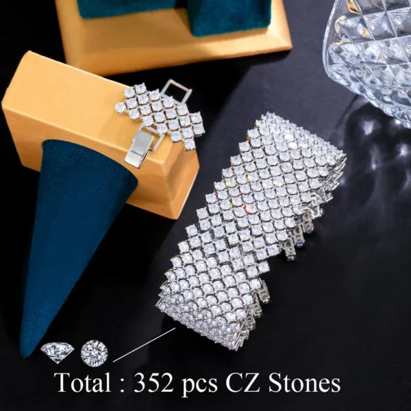 Pulseiras feminina, CWWZircons, Round Cubic Zirconia, Pavimentada, Pulseiras De Tênis, Chunky Statement, Big Wide, Jóias de luxo, nupcial, CB313, 352Pcs - Image 5