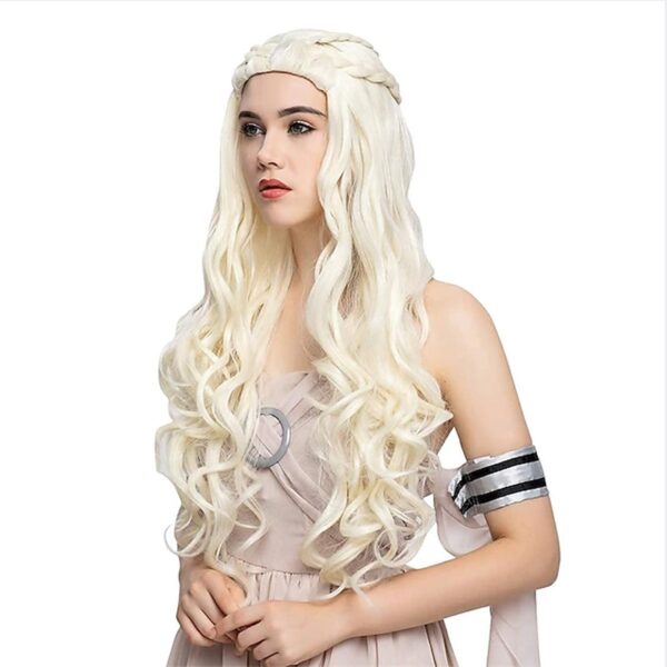 Perucas cabelo sintético, HAIRJOY Daenerys Targaryen, Prata Longo Trançado Traje Cosplay Rainha Lolita. - Image 18