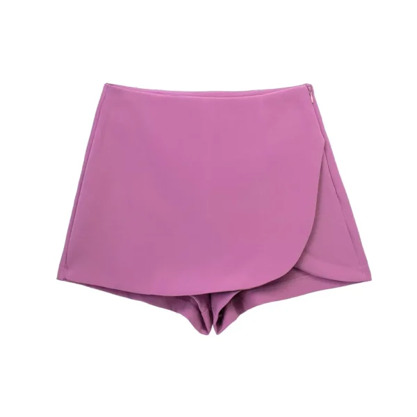 Shorts/Saias feminina, TRAF, auto-sobreposição, cintura alta, zíper lateral, vintage, estilo pareo, moda feminina - Image 9
