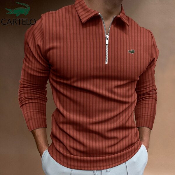 Camisetas masculina manga longa, CARTELO Marca POLO Camisa Zipper Stripe, T-Shirt Esportes Casuais Secagem Rápida Respirável Elástica - Image 2