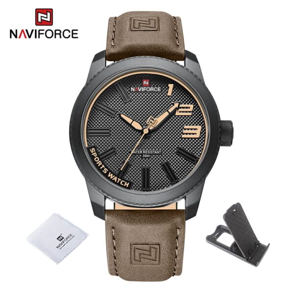 Relógio de pulso militar Naviforce, esportes anti-choque pulseira de couro à prova d água, moda relógio verde, de quartzo, de pulso. - Image 9
