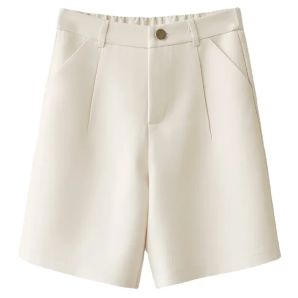 Shorts feminino, Fino, calção bege, cintura alta, solto, pernas largas, reto, uso do escritório, recortado, novo, verão, 2023 - Image 5