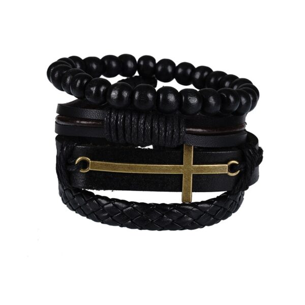 Pulseiras masculina vintage de couro multicamadas, caveira gótica, metal estrela - Image 18
