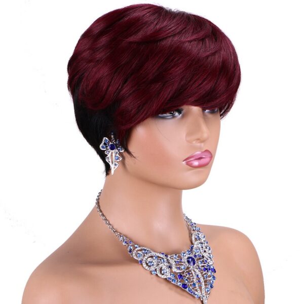Perucas de cabelo humano Pixie reta curta com franja para mulheres, Bob colorido, sem renda, cabelo remy brasileiro, vermelho de Borgonha - Image 12