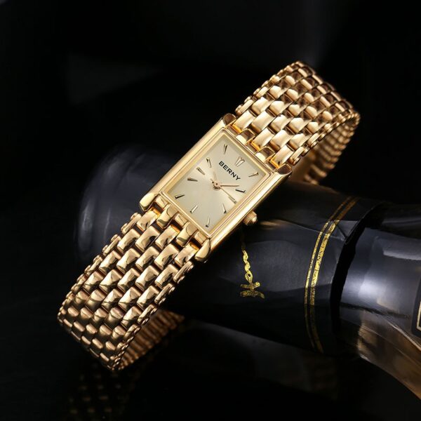 Relógio de pulso de ouro para mulher luxo retângulo, de quartzo dourado aço inoxidável senhoras relógios montre femme - Image 2