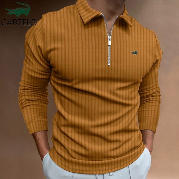 Camisetas masculina manga longa, CARTELO Marca POLO Camisa Zipper Stripe, T-Shirt Esportes Casuais Secagem Rápida Respirável Elástica - Image 13