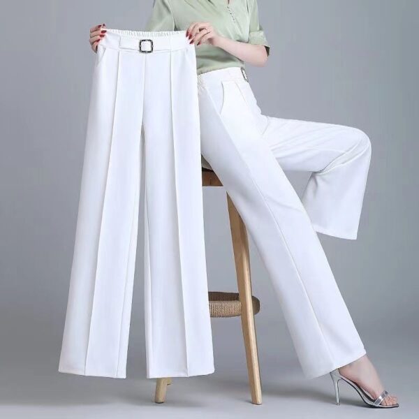Calças feminina com cinto, de perna larga, calça reta, bolsos de cintura alta, moda elegante, primavera, verão, 4XL, 2023