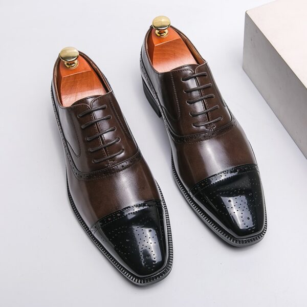 Sapatos masculino Oxfords, marrom, preto, PU Office Brogue Dress Shoes - Image 15