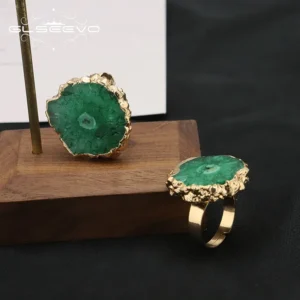 Anéis feminino pedra verde natural, GLSEEVO, Anéis Ajustáveis, Tendência Romântica Jóias, Presentes, Acessórios
