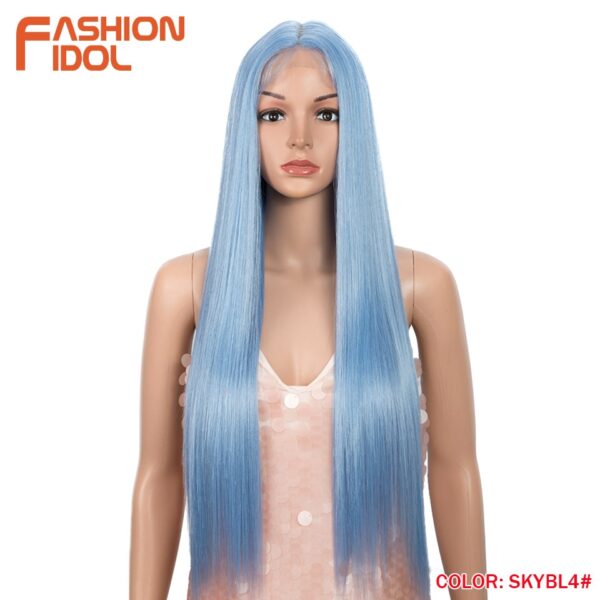 Peruca dianteira, moda ídolo cabelo sintético, do laço 30 Polegada peruca reta arco-íris colorido azul cosplay peruca resistente ao calor - Image 5