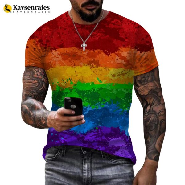 Camisetas masculina LGBTQ estampada com tinta arco-íris, hipster verãO, 3D, moda Harajuku, tops de grandes dimensões, 2023 - Image 6