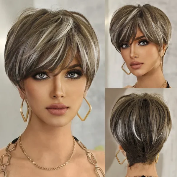 Perucas sintética curta com Franja, cabelo de simulação alta, couro cabeludo alto, branco, dourado e loiro, perucas de cabelo, vários estilos - Image 5