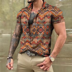 Camisas masculina havaiana de manga curta, roupas vintage extragrandes, estilo étnico, camisas estampadas, streetwear casual, tops soltos Dazn