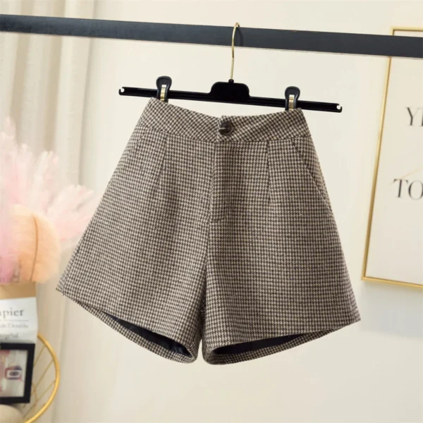 Shorts feminino, Houndstooth, Cintura Alta, Perna Larga, Botas, Lã, Roupa de Inverno, Novo, Outono - Image 7