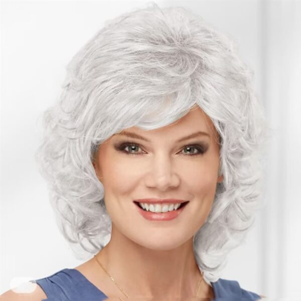 Perucas de cabelo sintético curto, HAIRJOY, encaracolado com Bangs Ombro Comprimento Castanho Loiro Cinzento Branco Peruca - Image 10