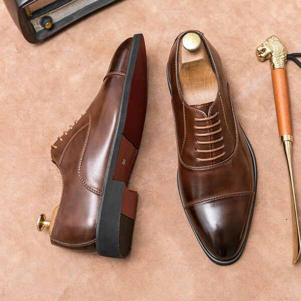 Sapatos masculino Oxfords, marrom, preto, PU Office Brogue Dress Shoes - Image 9