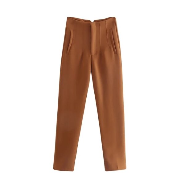 Calças feminina reta, KONDALA-moda chique, roupas de escritório, vintage, cintura alta, com zíper, 2023 - Image 39