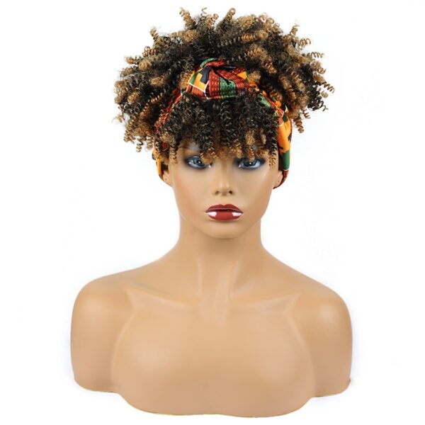 Perucas curta e encaracolada com bandana para mulheres negras, cachecol afro encaracolado, envoltório de turbante sintético, cabelo falso natural, uso diário - Image 25