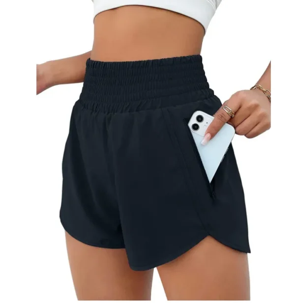 Shorts feminino de cintura alta, bolsos com zíper, treino atlético, shorts de ginástica com forro - Image 7