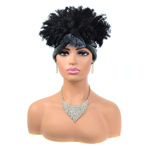 Perucas curta e encaracolada com bandana para mulheres negras, cachecol afro encaracolado, envoltório de turbante sintético, cabelo falso natural, uso diário - Image 21
