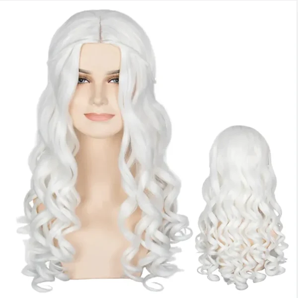 Perucas cabelo sintético, HAIRJOY Daenerys Targaryen, Prata Longo Trançado Traje Cosplay Rainha Lolita. - Image 4