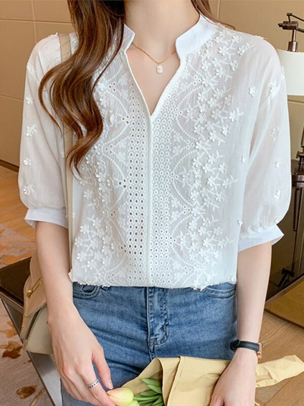 Camisas feminina em V, camisas femininas, tops, verão, F428
