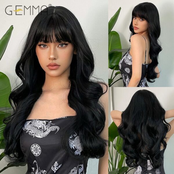 Peruca sintética longa ondulada cosplay GEMMA com Franja, peruca de cabelo natural para mulheres brancas, festa, resistente ao calor, rosa claro - Image 9