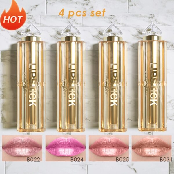 Batom brilho perolado, kit 4 pçs, coreano de longa duração à prova d água, magia, shimmer nude cor glitter batom fosco - Image 22