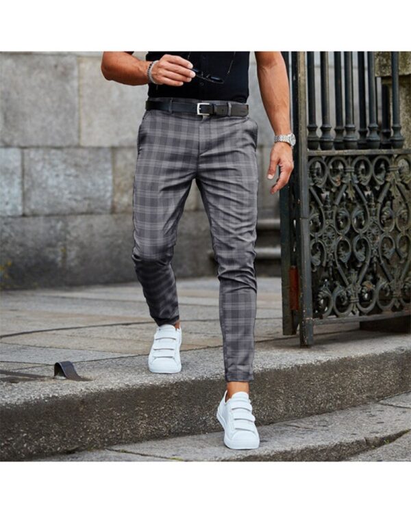Calças masculina comprida xadrez justa, confortável, respirável, cotidiano, xadrez casual, moda, verão, 2023 - Image 8