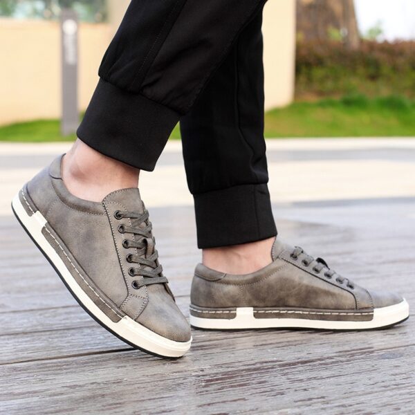 Sapatênis masculino de couro macio, calçados casuais, calçados masculinos planos, preto clássico, branco, amarelo, cinza, plus size 45 - Image 8