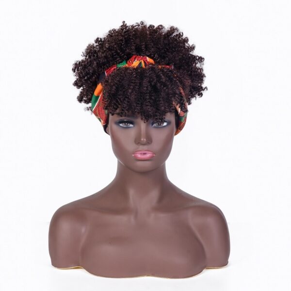 Perucas curta e encaracolada com bandana para mulheres negras, cachecol afro encaracolado, envoltório de turbante sintético, cabelo falso natural, uso diário - Image 11