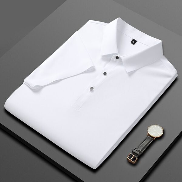 Camisetas masculina polo de manga curta, cor sólida, seda gelada, solta, lapela, verão, novo, 2023 - Image 3