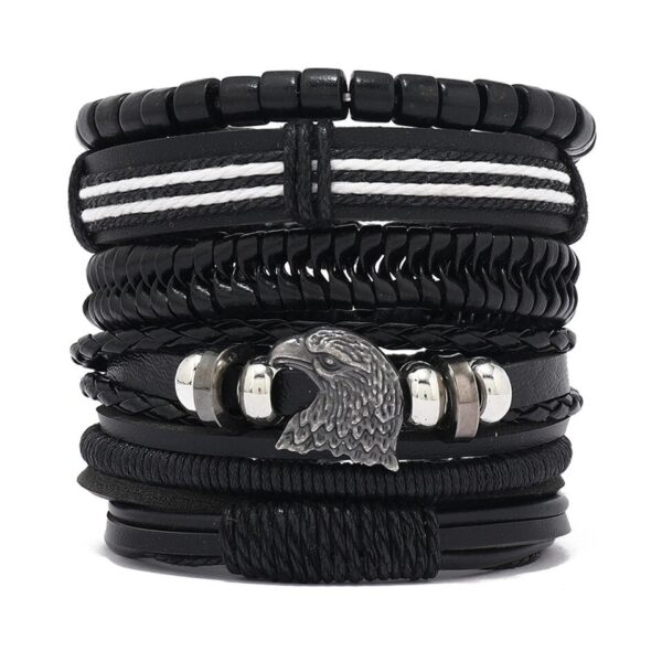 Pulseira couro ajustável, moda viking, mão, pulseiras tecido crânio, jóias ajustável conjunto - Image 7
