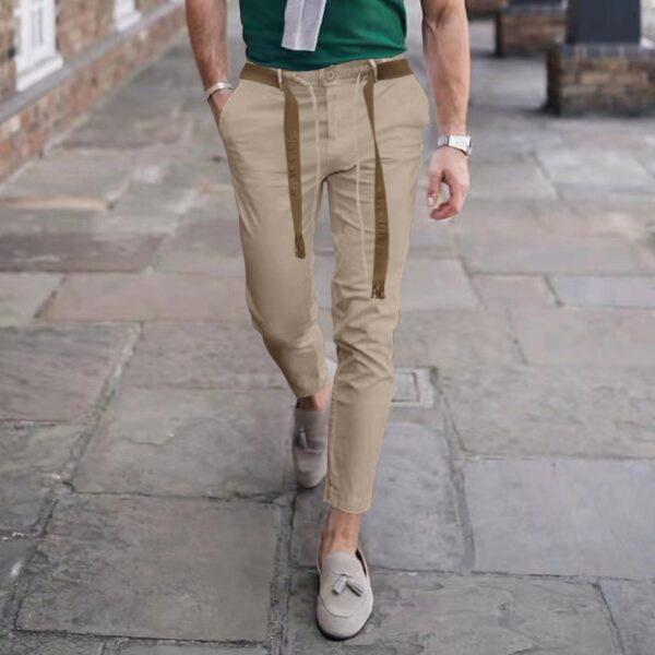 Calças masculina, lápis slim fit, calça monocromática, cordão casual, design de cordões, clássico, streetwear, moda, outono, 2023 - Image 13