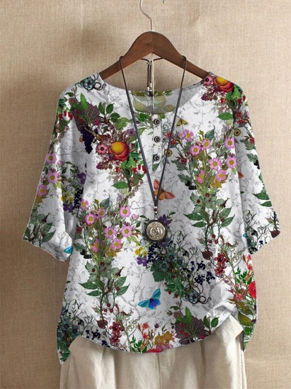 Camisas feminina, estilo étnico feminino o-pescoço, vintage solto camisa oversized meia manga blusas, harajuku pulôver casual - Image 9