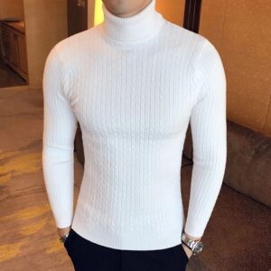 Camisetas masculina gola alta, Outono inverno, pullovers quente cor sólida, fino pulôver, de malha camisa de fundo