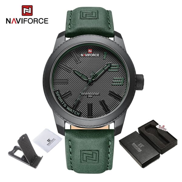 Relógio de pulso militar Naviforce, esportes anti-choque pulseira de couro à prova d água, moda relógio verde, de quartzo, de pulso. - Image 2