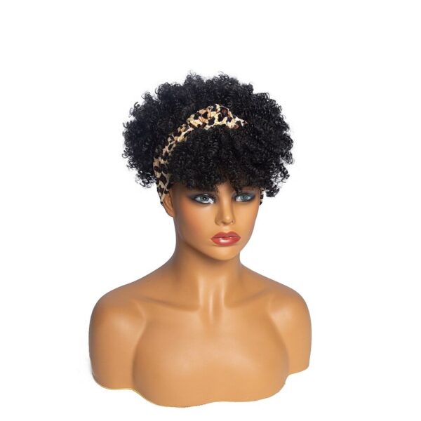 Perucas curta e encaracolada com bandana para mulheres negras, cachecol afro encaracolado, envoltório de turbante sintético, cabelo falso natural, uso diário - Image 7