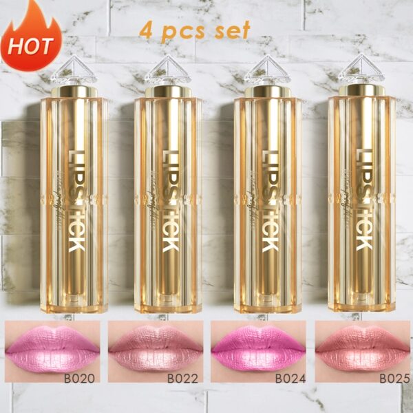 Batom brilho perolado, kit 4 pçs, coreano de longa duração à prova d água, magia, shimmer nude cor glitter batom fosco - Image 12