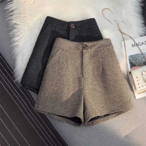 Shorts feminino, Houndstooth, Cintura Alta, Perna Larga, Botas, Lã, Roupa de Inverno, Novo, Outono - Image 2