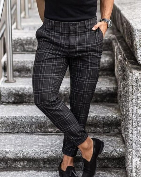 Calças masculina comprida xadrez justa, confortável, respirável, cotidiano, xadrez casual, moda, verão, 2023 - Image 4