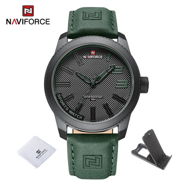 Relógio de pulso militar Naviforce, esportes anti-choque pulseira de couro à prova d água, moda relógio verde, de quartzo, de pulso. - Image 11